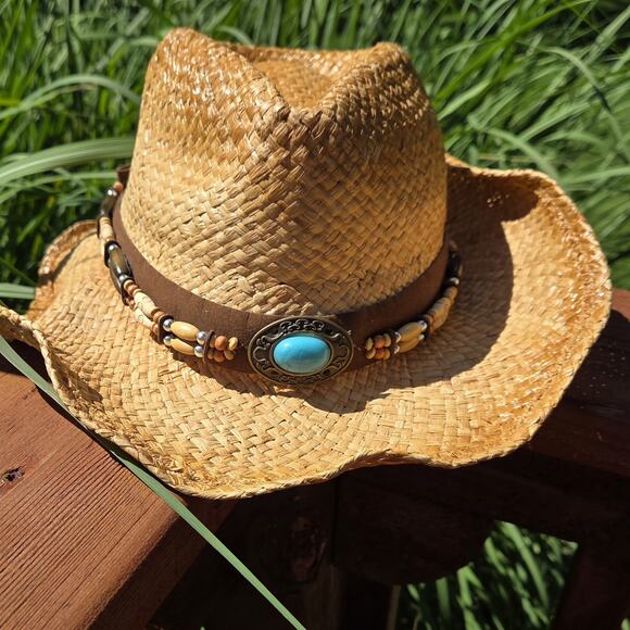 Bullhide Straw Cowboy Hat L/XL Turquoise Concho Beach Western Festival main image 9